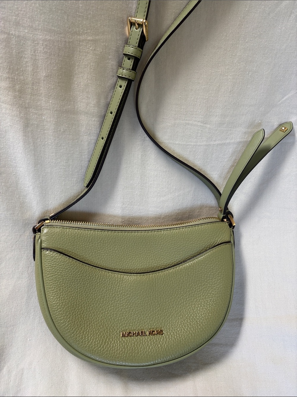 Michael Kors Sage Green Leather Crescent Crossbody